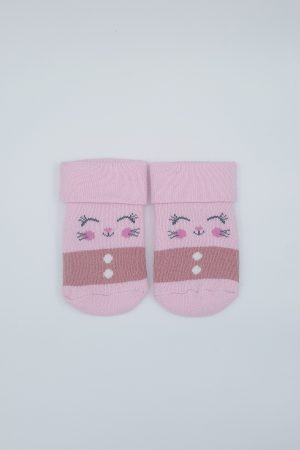 Baby Lock Pembe Kedi Desenli Bebek Kaydırmaz Havlu Çorap