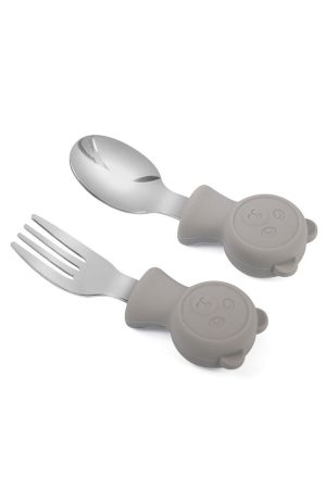 Çocuk Silikon Saplı Metal Uçlu Çatal Ve Silikon Saplı Metal Uçlu Kaşık Gri