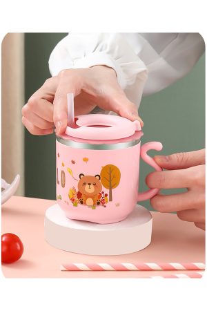 Paslanmaz Çelik Pipetli Termos Bardak 300 ml - Sarı